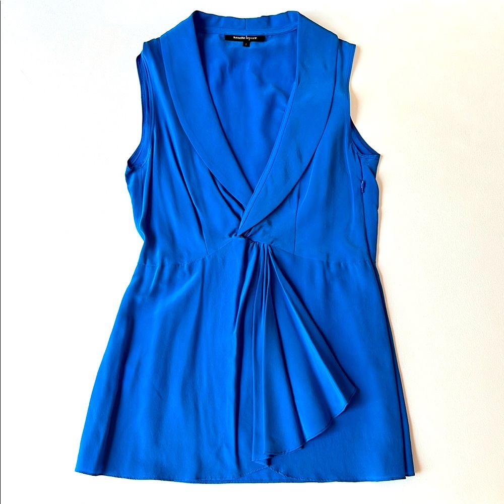 Nanette Lepore lightweight pleated asymmetrical Silk Blue Wrap Pleated Blouse